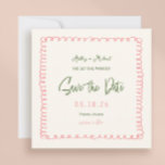 Pink and Green Colorful Square Wedding Save The Date<br><div class="desc">Pink and Green French Fun Wedding 70s Wedding Save The Date</div>
