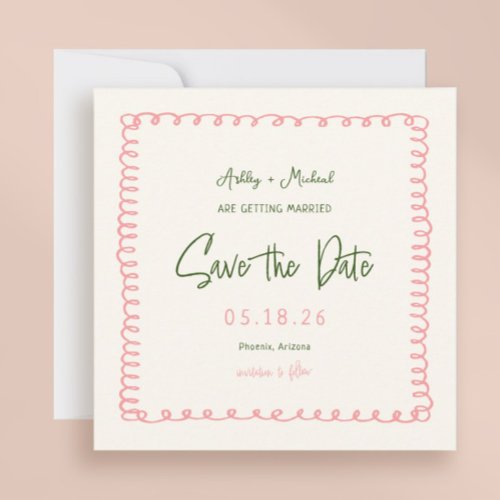 Pink and Green Colorful Square Wedding Save The Date