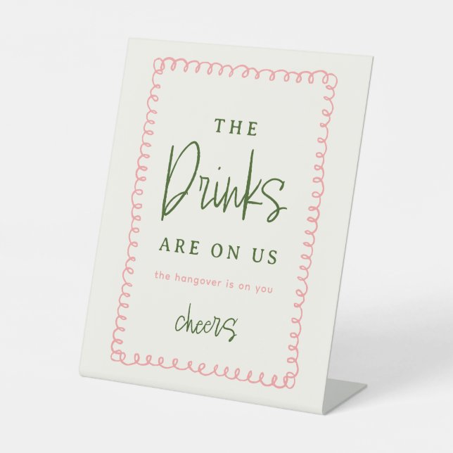 Pink and Green Colorful Wedding Open Bar Sign (Front)