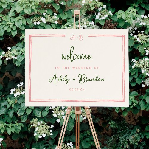 Pink and Green Colorful Wedding Welcome Sign