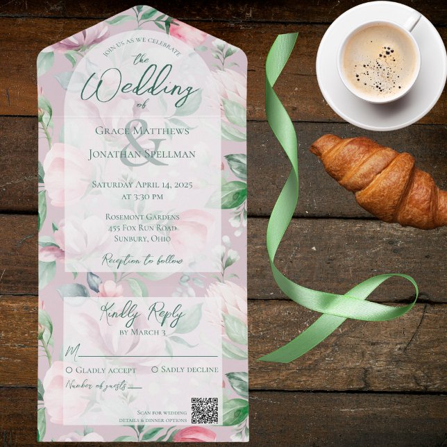 Pink and Green Country Floral QR Code All In One Invitation (Creator Uploaded)