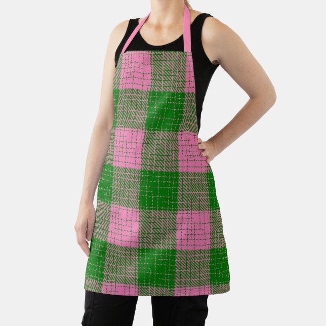 Pink and Green Crosshatch Checkered Pattern  Apron (Insitu)
