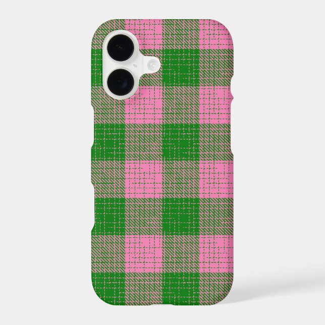 Pink and Green Crosshatch Checkered Pattern  Iphone Case (Back)