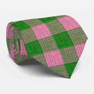 Pink and Green Crosshatch Checkered Pattern Neck Tie