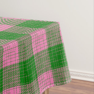 Pink and Green Crosshatch Checkered Pattern  Tablecloth