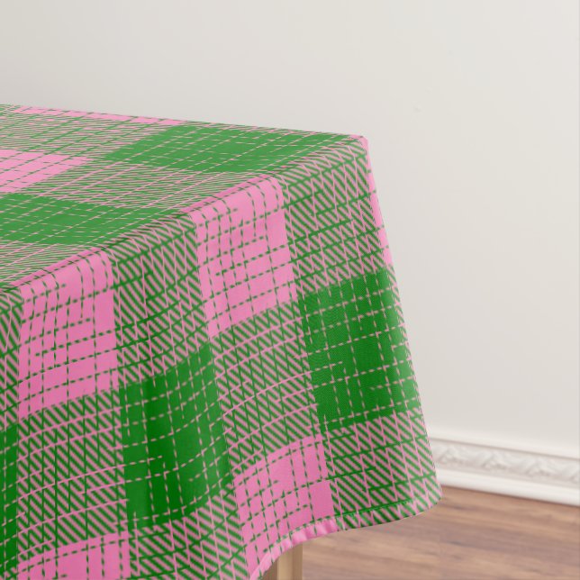 Pink and Green Crosshatch Checkered Pattern  Tablecloth (In Situ)