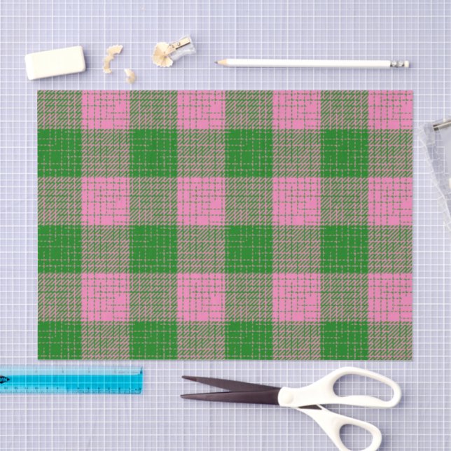 Pink and Green Crosshatch Checkered Pattern  Tissue Paper (Craft)