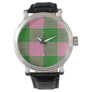 Pink and Green Crosshatch Checkered Pattern  Watch