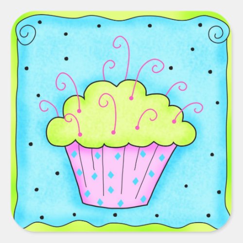 Pink and Green Cupcake Turquoise Sticker