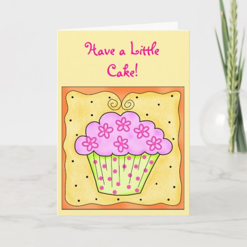 Pink and Green Cupcake Yellow Card