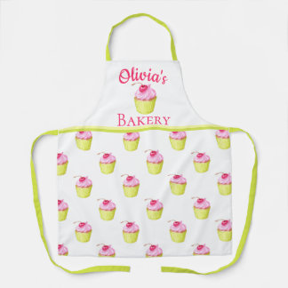 Pink and Green Cupcakes Personalized Bakery Name Apron