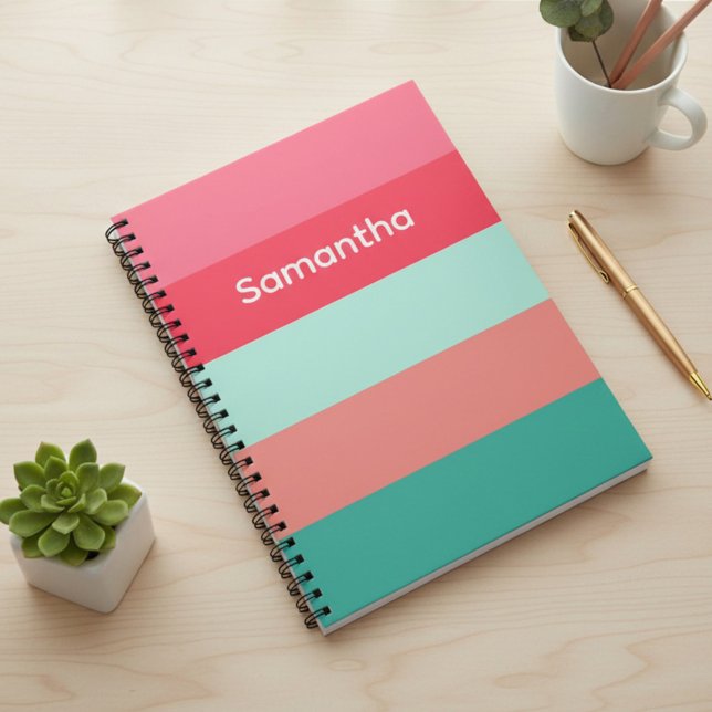 Pink and Green Custom Color Block Striped Notebook (Creator Uploaded)