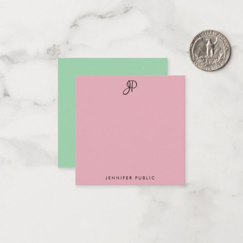Pink And Green Custom Handwritten Monogrammed Note Card