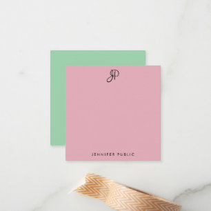 Pink And Green Custom Handwritten Monogrammed Note Card