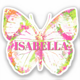 Pink and Green Custom Name Butterfly Sticker