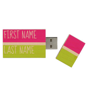 Pink and Green Custom Name Wood Flash Drive