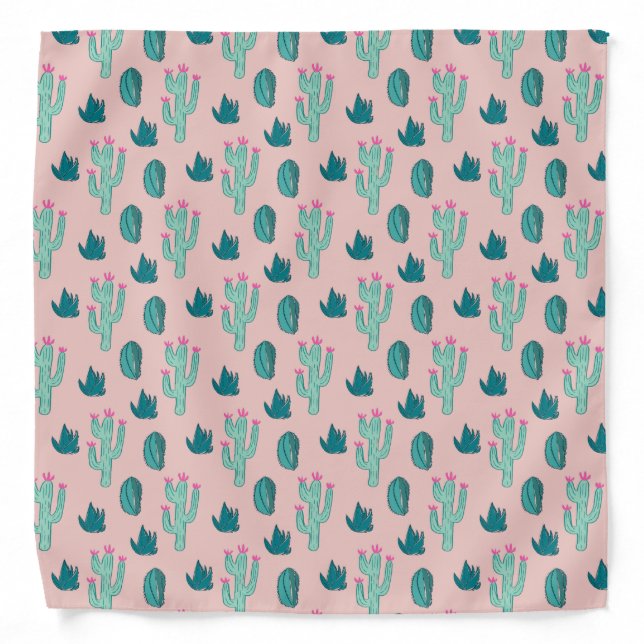 Pink and Green Cute Cactus Pattern Bandana (Front)