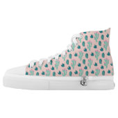Pink and Green Cute Cactus Pattern High-Top Sneakers (Left Shoe Outside)