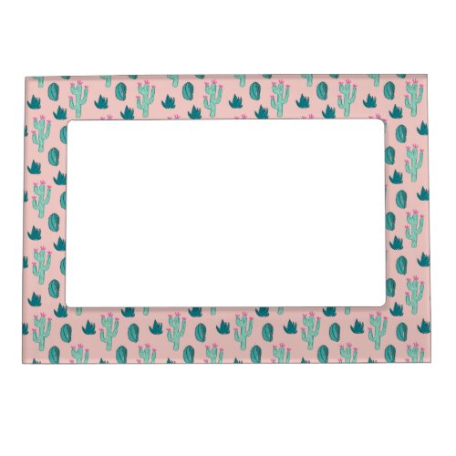Pink and Green Cute Cactus Pattern Magnetic Frame