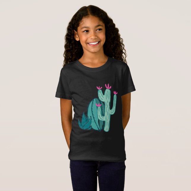 Pink and Green Cute Cactus T-Shirt (Front Full)