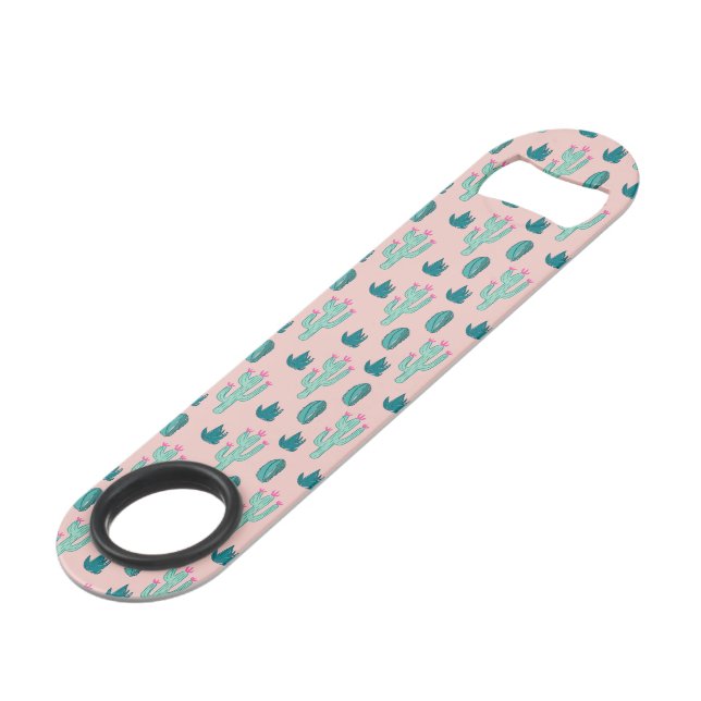 Pink and Green Cute Succulent Pattern Bar Key (Front Angled)