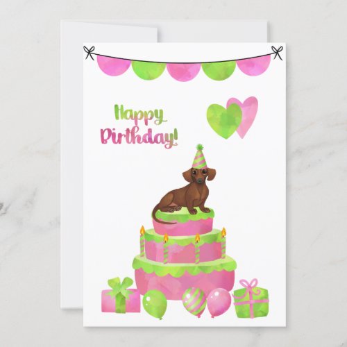 Pink and Green Dachshund Birthday Party Invitation