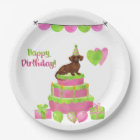 Pink and Green Dachshund Birthday Party Plates