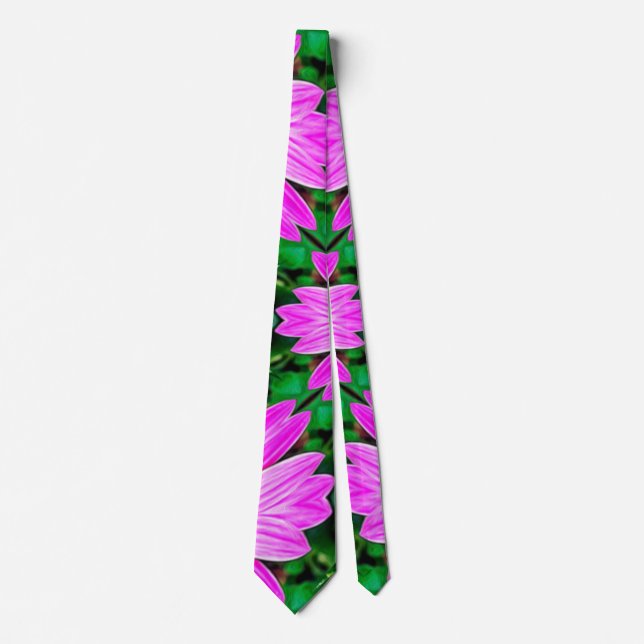 Pink and Green Daisy Pattern Neck Tie (Front)