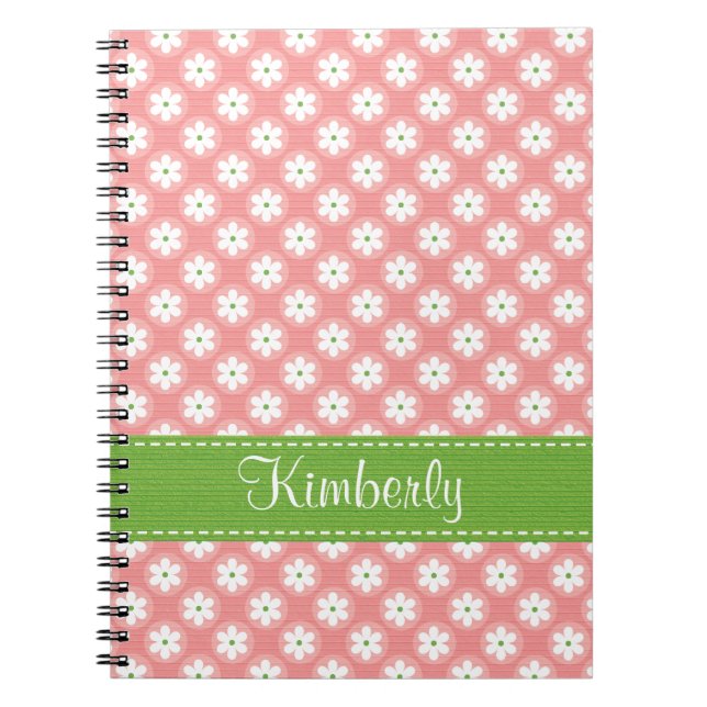 Pink and Green Daisy Spiral Notebook Journal (Front)
