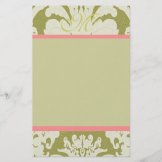 Pink and Green Damask Monogram 100% Recycled Paper