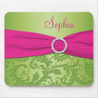 Pink and Green Damask Mousepad