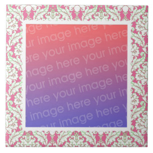 Pink and Green Damask Pattern Frame Your Photo Ceramic Tile