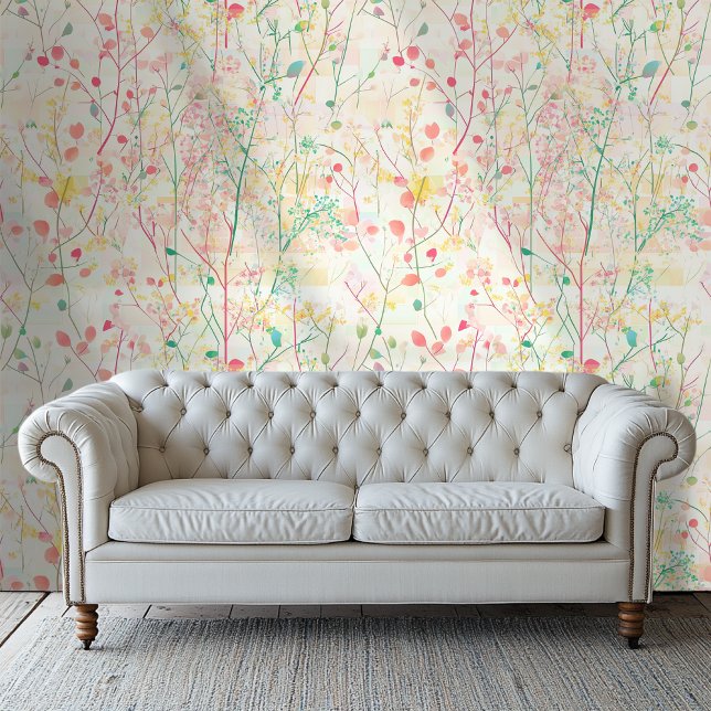 Pink and Green Delicate Artistic Floral Wallpaper (Creator Uploaded)