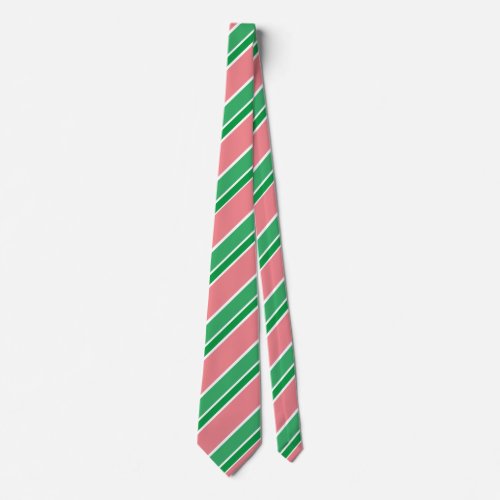 Pink and Green Diagonal Candy Stripes Striped Neck Tie