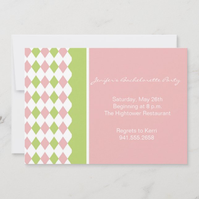 Pink and Green Diamond Invitation (Front)