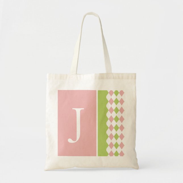 Pink and Green Diamond Monogram Bag (Front)