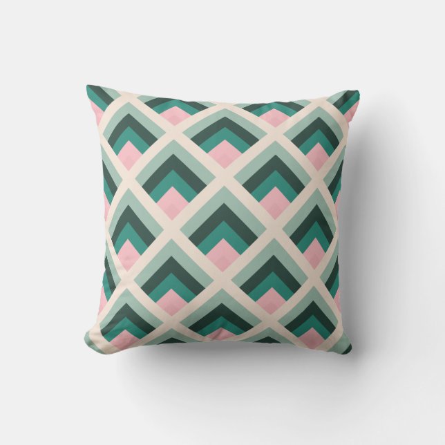 Pink And Green Diamond Pattern Throw Pillow (Front)