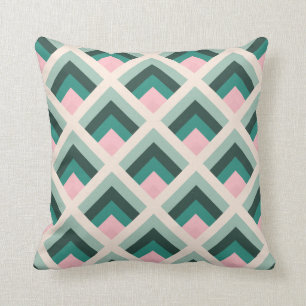Pink And Green Diamond Pattern Throw Pillow