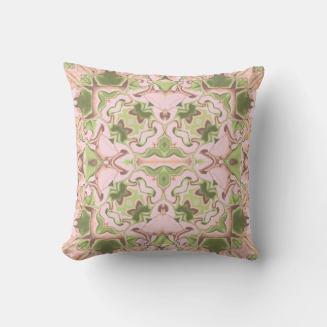 Pink and Green Doily Kaleidoscope Pattern Throw Pillow (Front)