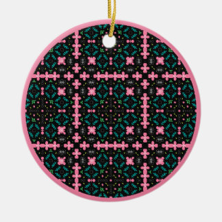 Pink and green doodle 1 ceramic ornament