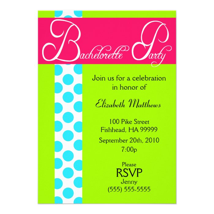 Pink and Green Dots Bachelorette Party Invitation