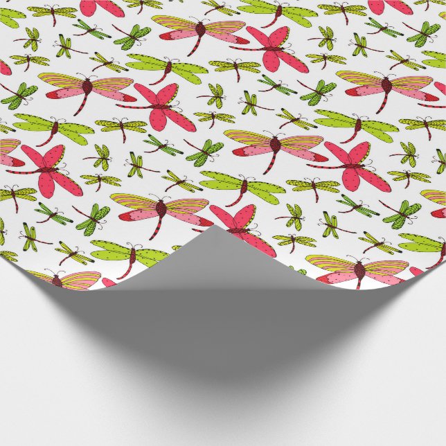 Pink and Green Dragonflies Wrapping Paper (Corner)