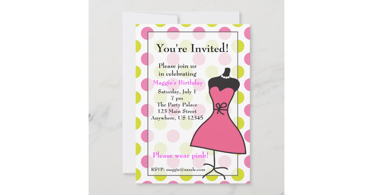 Pink and Green Dress Form Mannequin Invitations | Zazzle