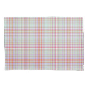 Pink and Green Elegant Geometric Plaid Pillow Case