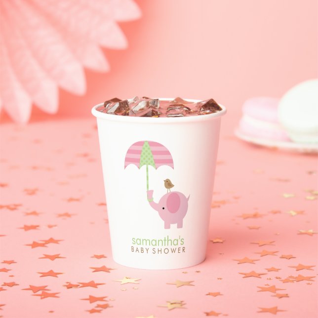 Pink and Green Elephant Baby Shower Paper Cup (Insitu)