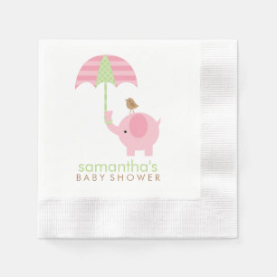Pink and Green Elephant Baby Shower Paper Napkins