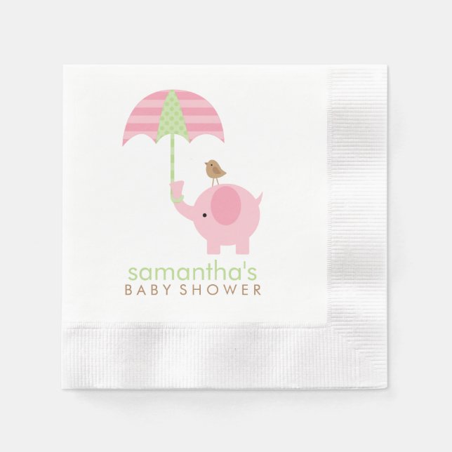 Pink and Green Elephant Baby Shower Paper Napkins (Front)