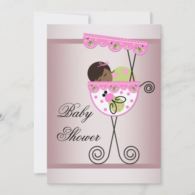 Pink and Green Ethnic Baby Girl Shower Invitations (Front)