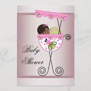 Pink and Green Ethnic Baby Girl Shower Invitations