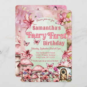 Pink and Green Fairy First Birthday QR Code Invitation